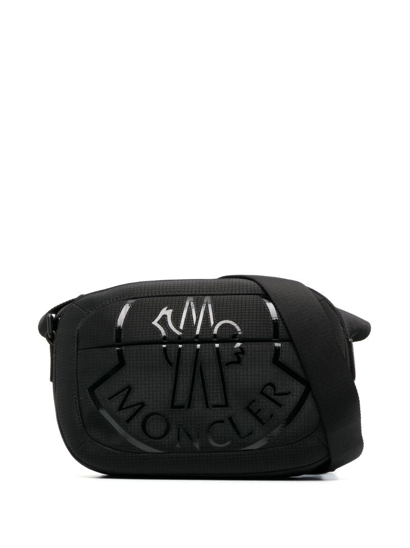 Black Cut Logo Print Messenger Bag