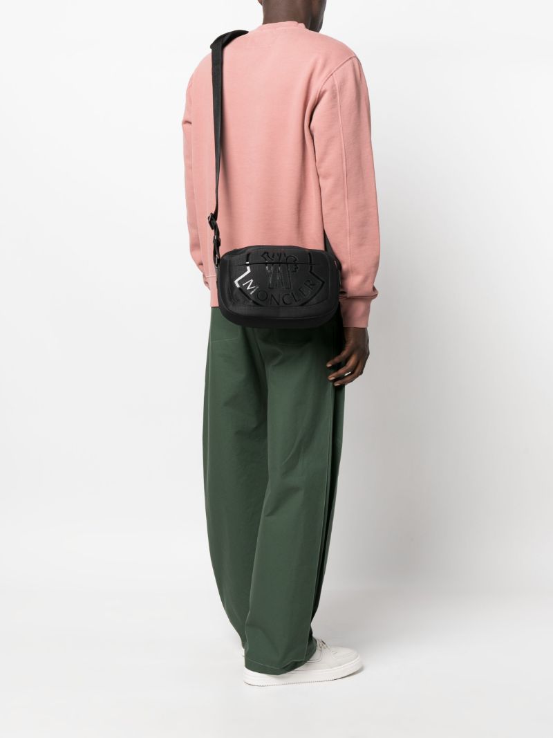 Black Cut Logo Print Messenger Bag