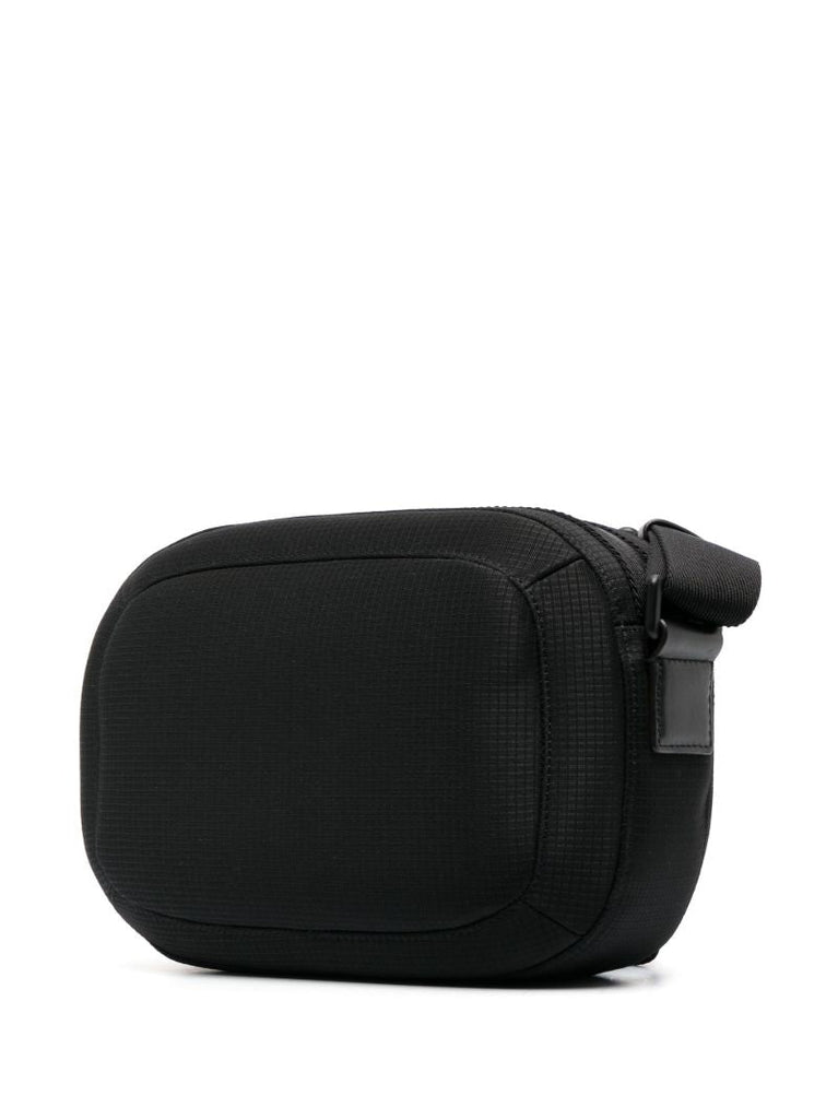 Black Cut Logo Print Messenger Bag