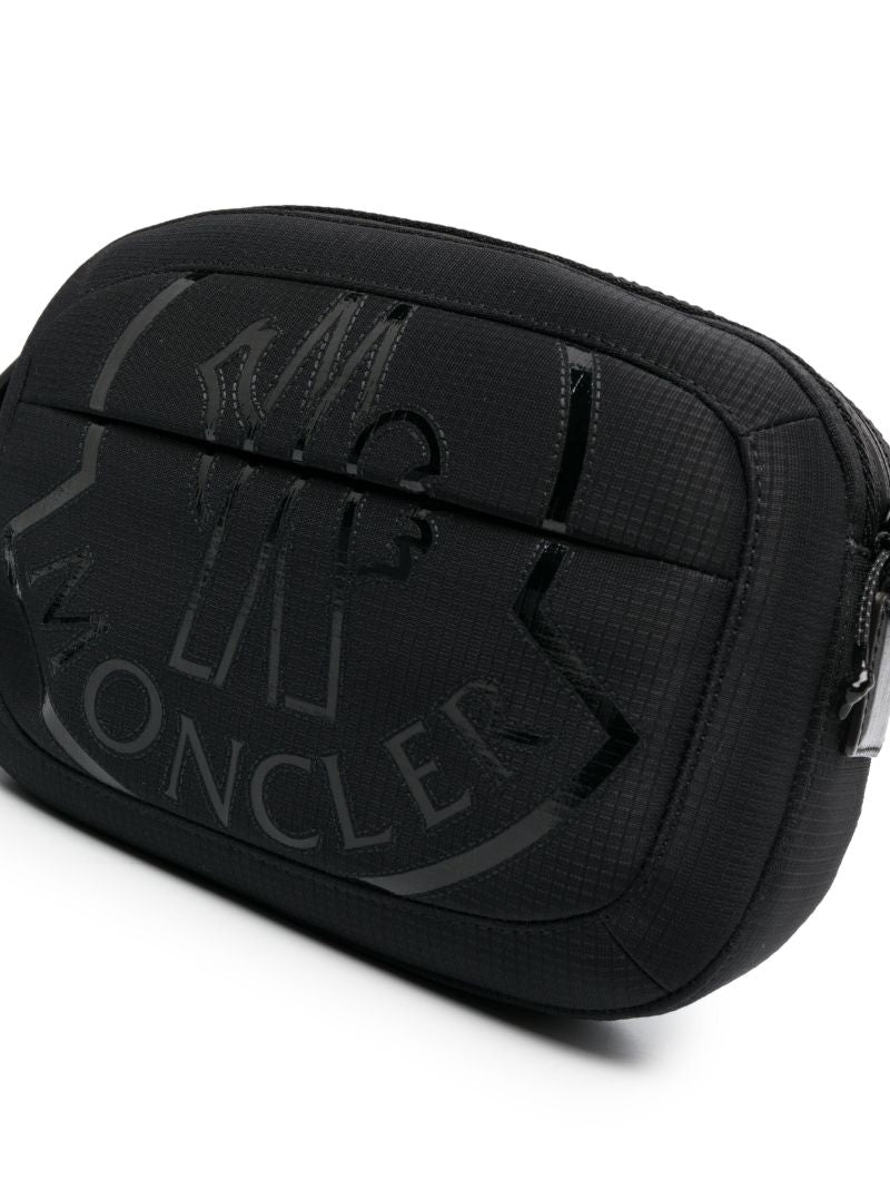Black Cut Logo Print Messenger Bag