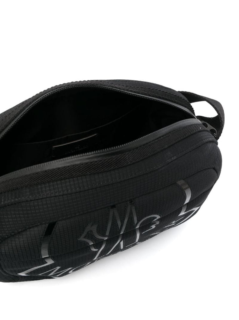 Black Cut Logo Print Messenger Bag