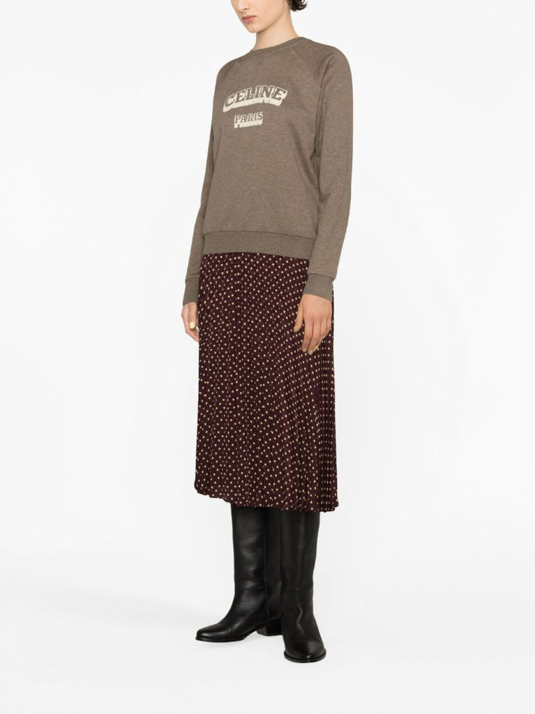 Purple Polka Dot Pleated Silk Skirt