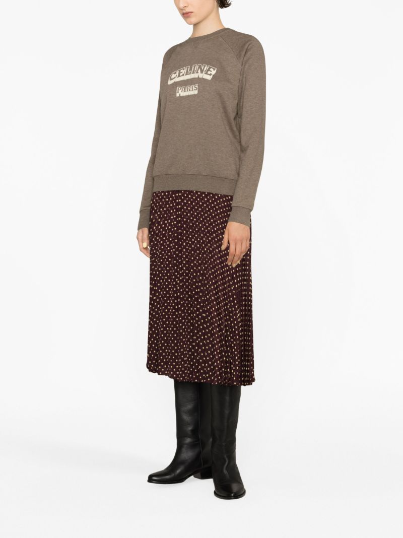 Purple Polka Dot Pleated Silk Skirt