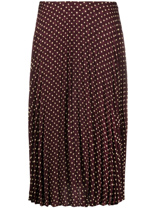Purple Polka Dot Pleated Silk Skirt
