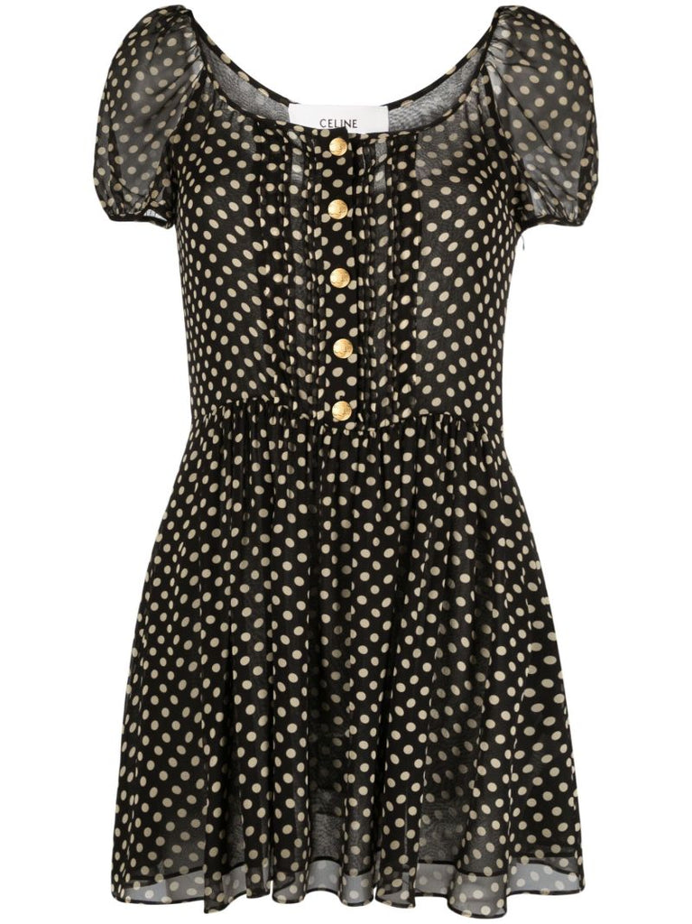 Black Polka Dot-print Silk Mini Dress