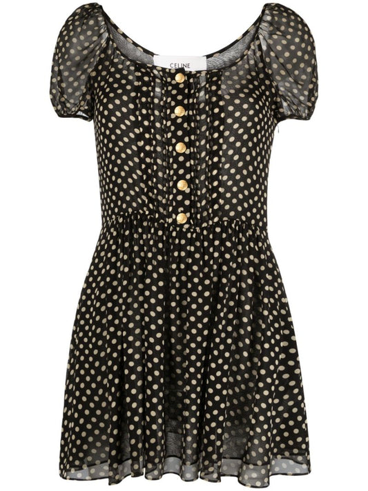 Black Polka Dot-print Silk Mini Dress