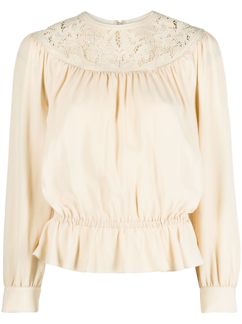 Neutral Guipure Lace Blouse