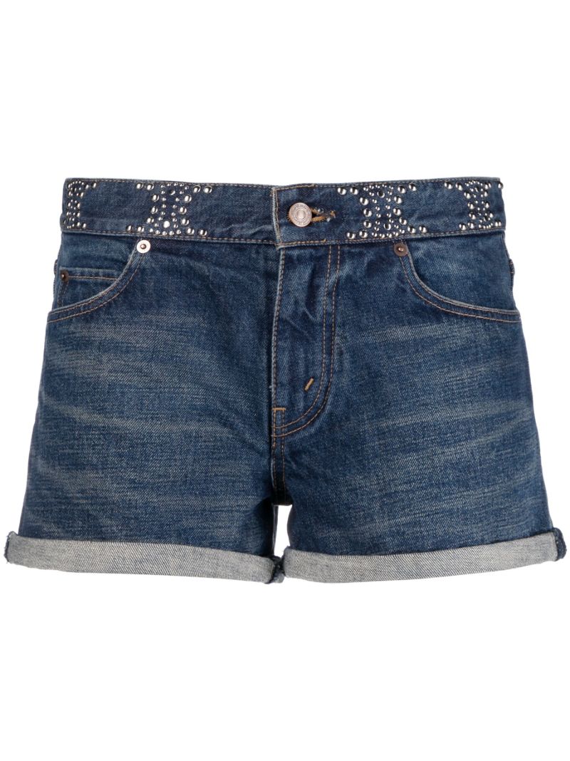 Blue Triomphe-embellished Denim Shorts