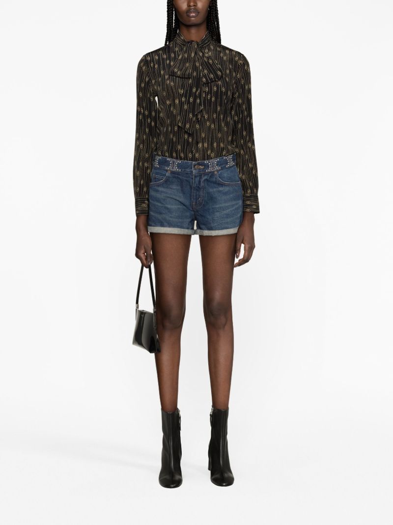 Blue Triomphe-embellished Denim Shorts