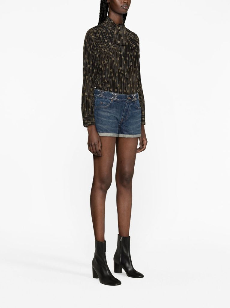 Blue Triomphe-embellished Denim Shorts