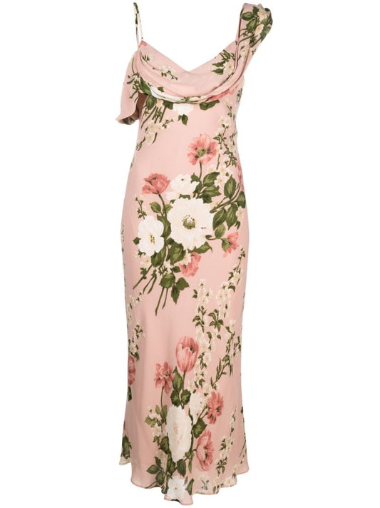 Pink Reya Floral Print Midi Dress