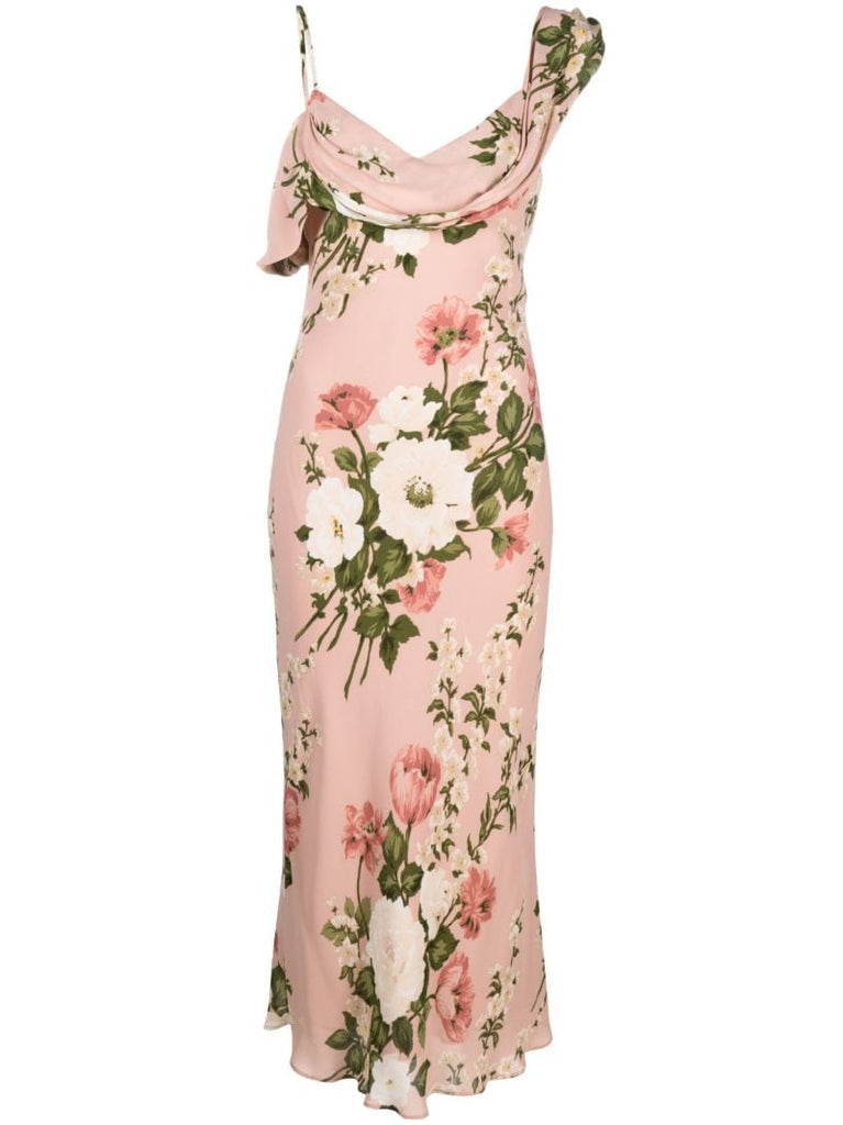 Pink Reya Floral Print Midi Dress