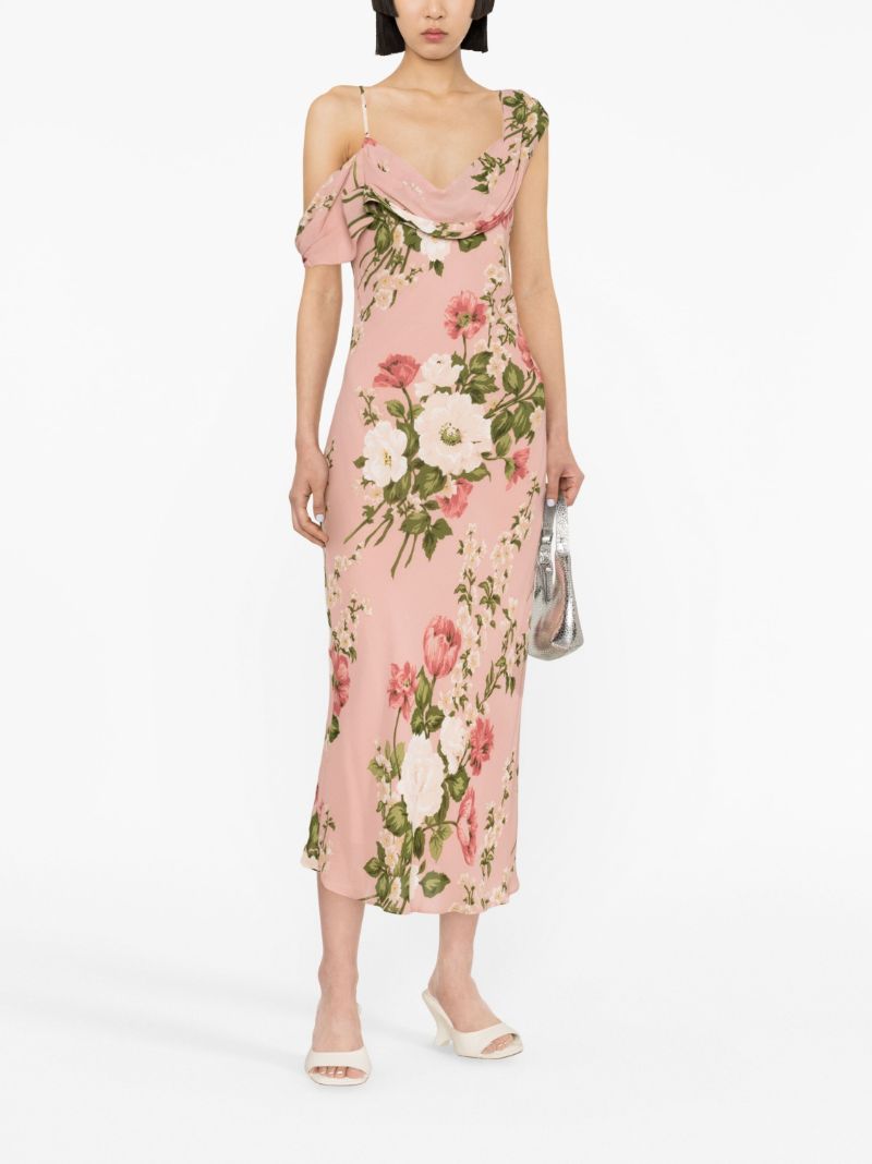 Pink Reya Floral Print Midi Dress