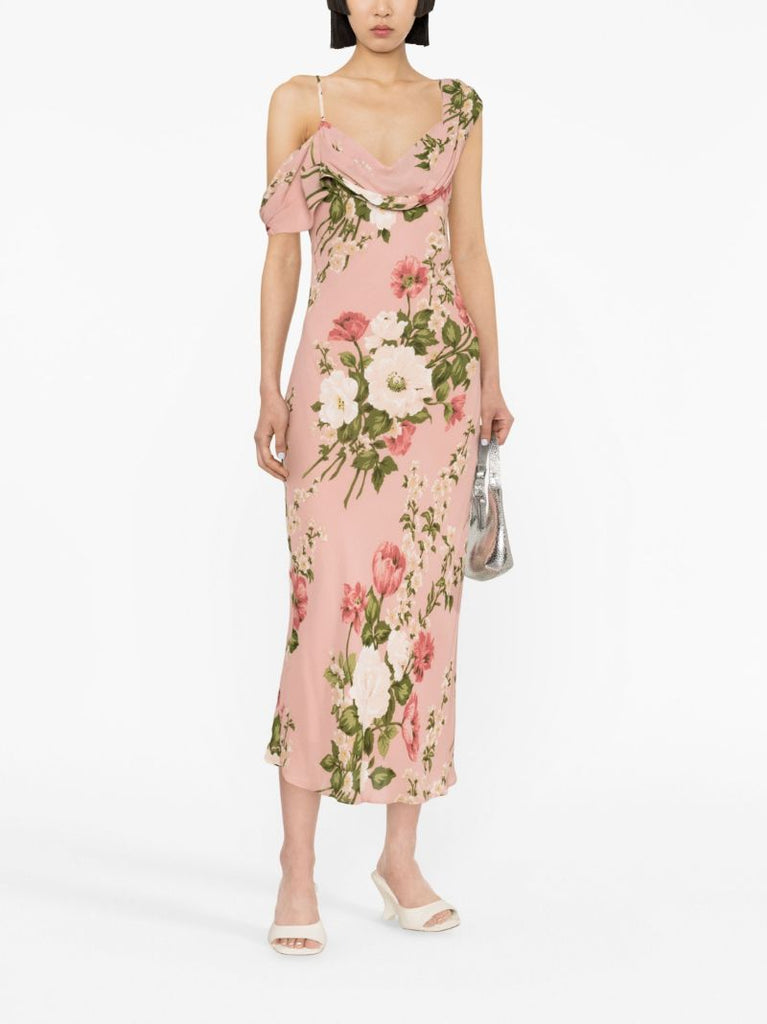 Pink Reya Floral Print Midi Dress