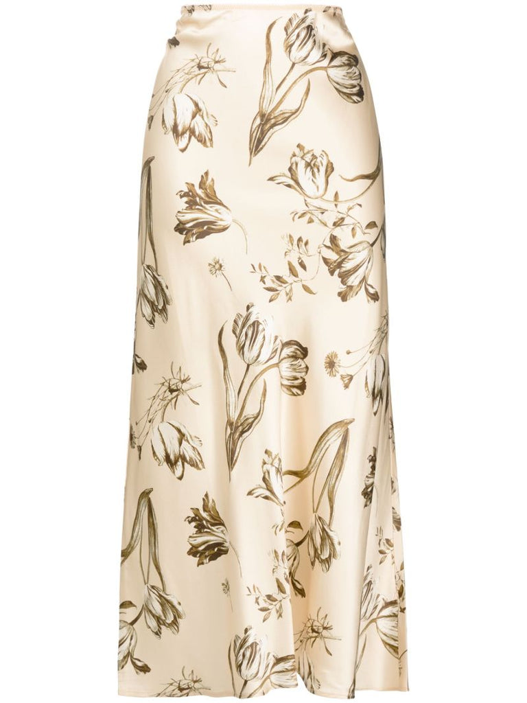 Neutral Layla Floral-print Silk Maxi Skirt