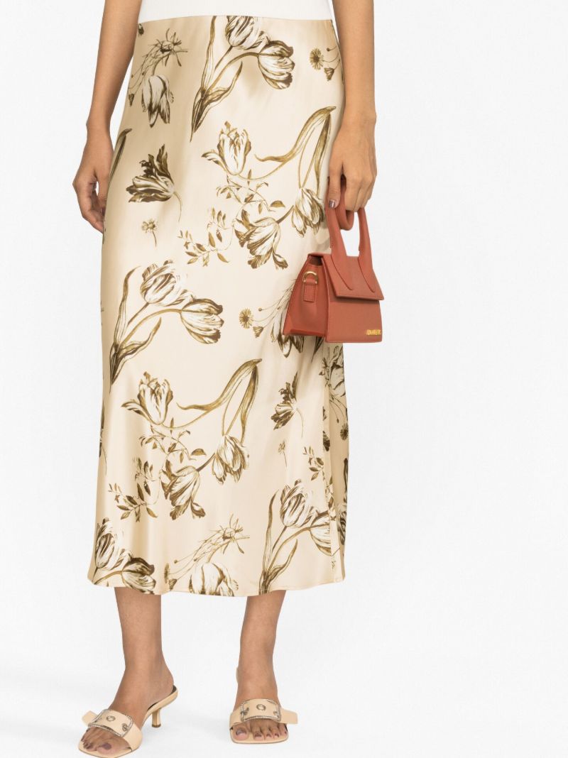 Neutral Layla Floral-print Silk Maxi Skirt