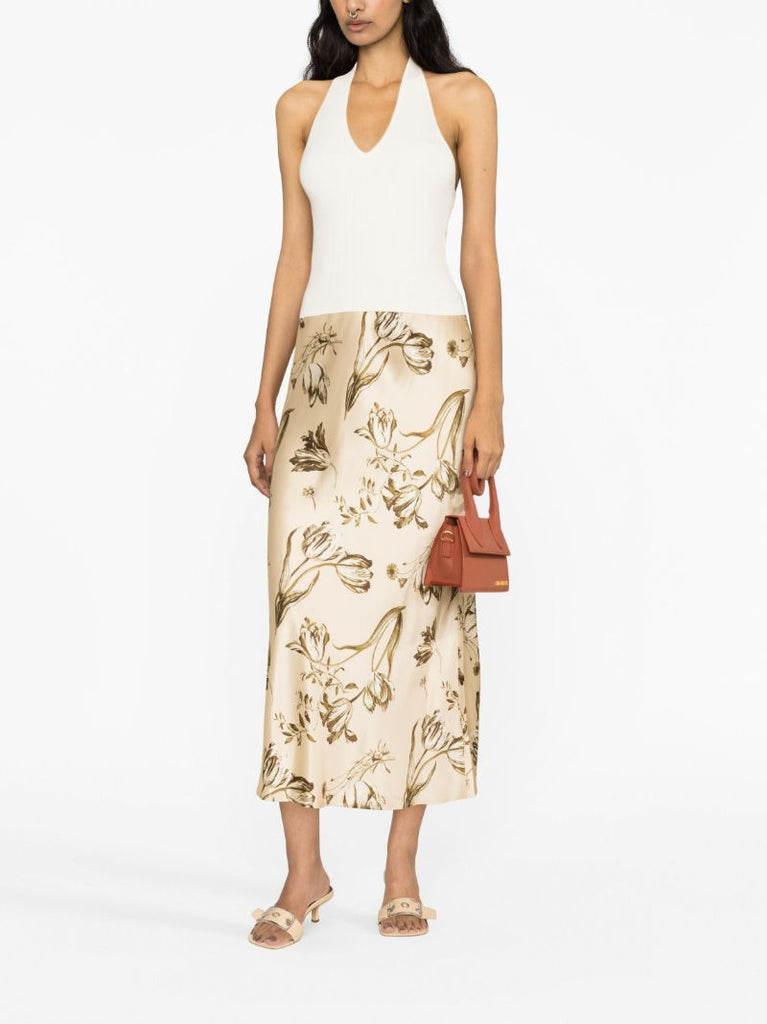 Neutral Layla Floral-print Silk Maxi Skirt