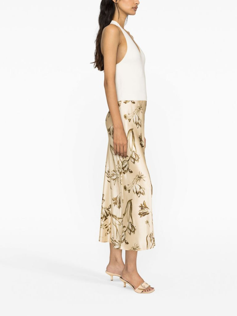Neutral Layla Floral-print Silk Maxi Skirt