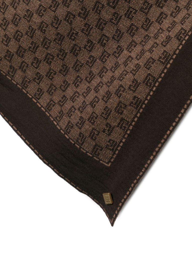 Brown Monogram Jacquard Wool Scarf