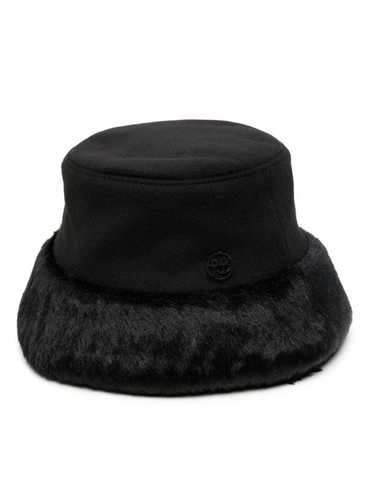 Black Faux Fur-trim Bucket Hat