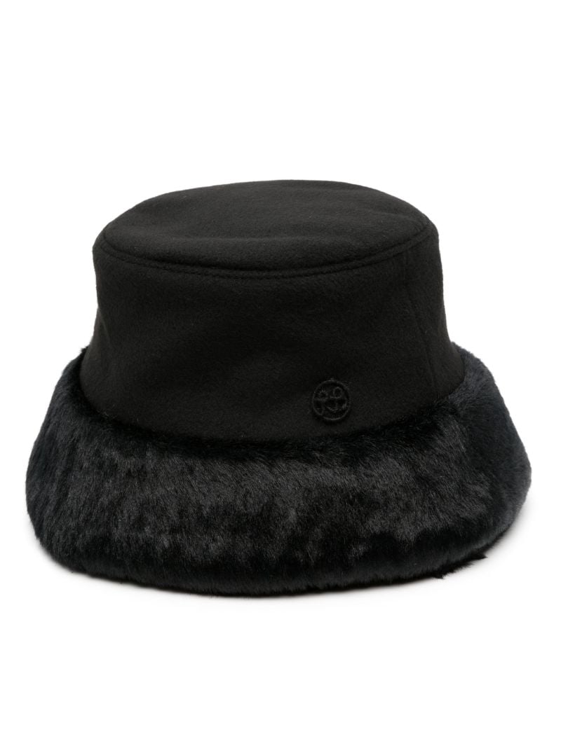 Black Faux Fur-trim Bucket Hat