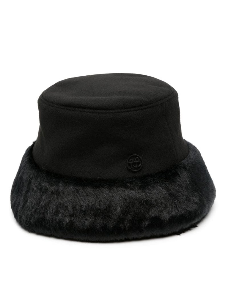 Black Faux Fur-trim Bucket Hat