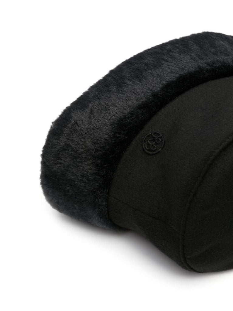 Black Faux Fur-trim Bucket Hat