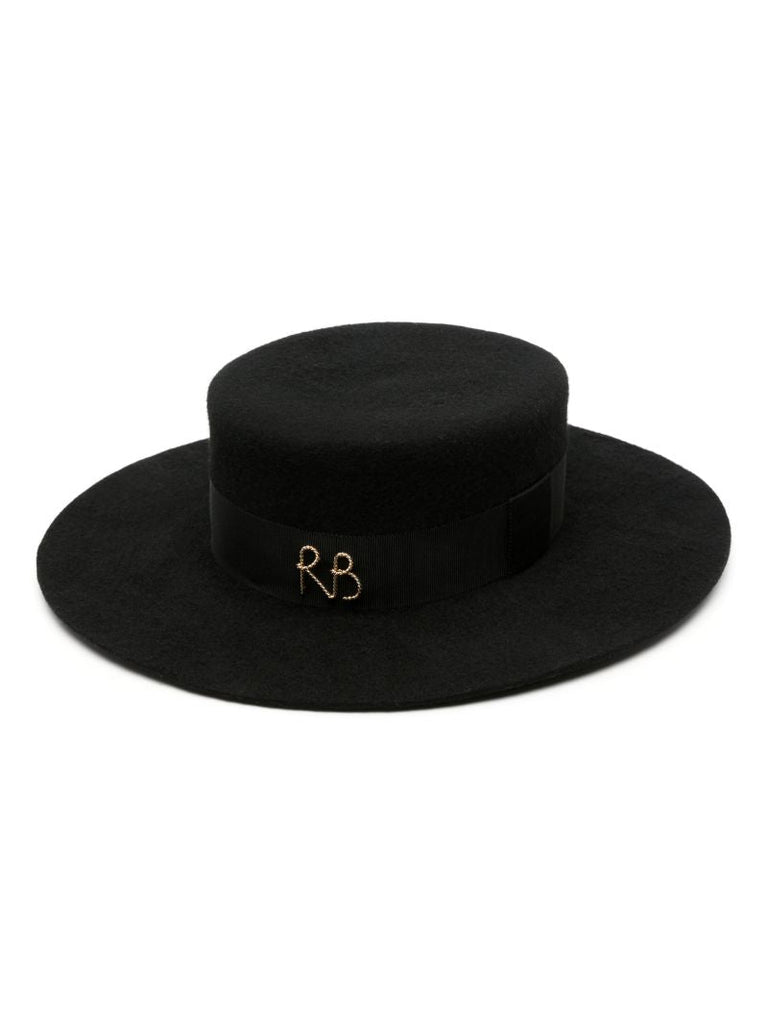 Black Logo-appliquÃ_x0083_Â© Wool Canotier Hat