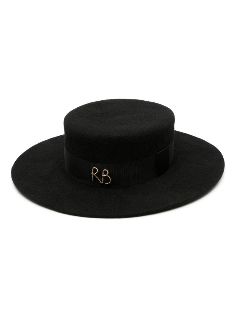 Black Logo-appliquÃ_x0083_Â© Wool Canotier Hat