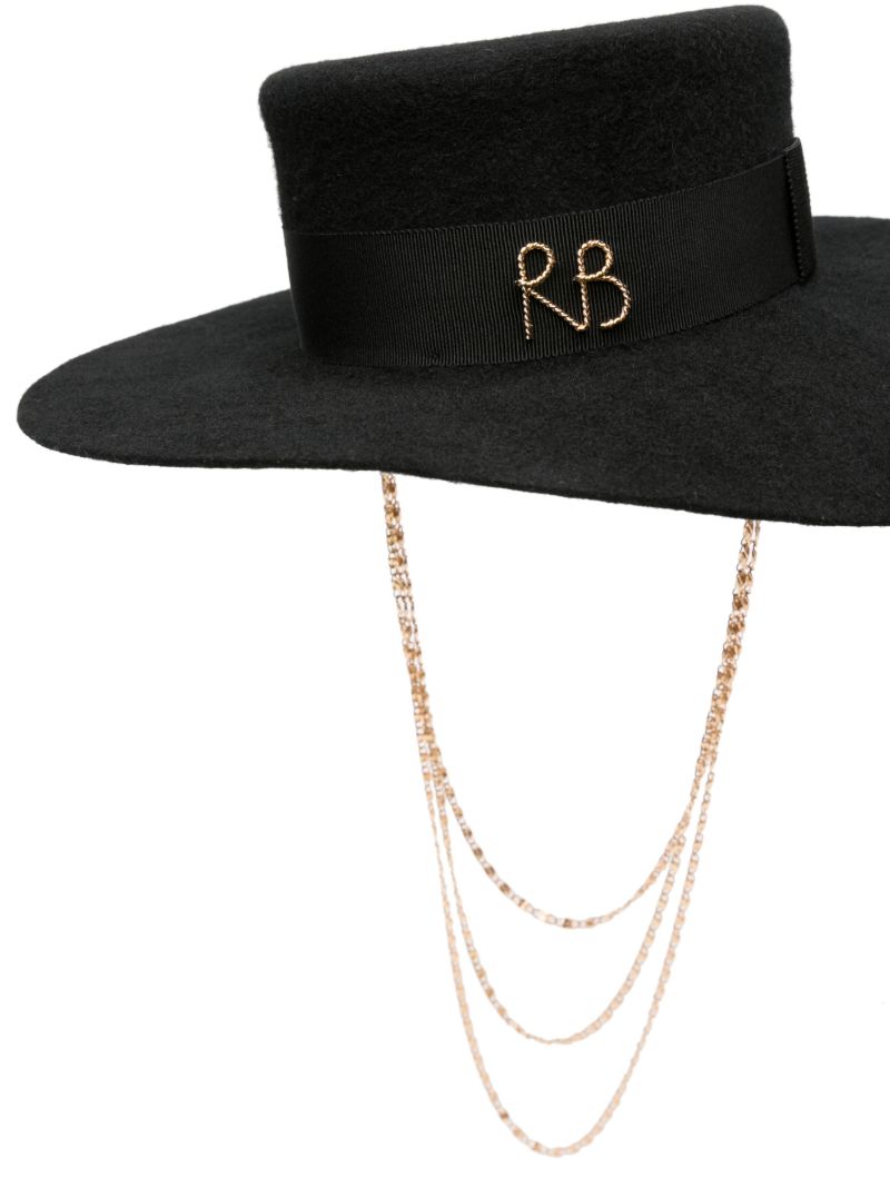 Black Logo-appliquÃ_x0083_Â© Wool Canotier Hat