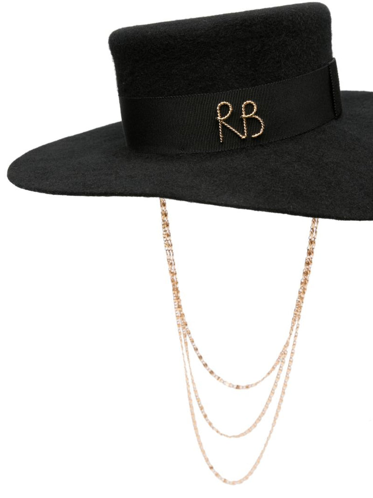 Black Logo-appliquÃ_x0083_Â© Wool Canotier Hat