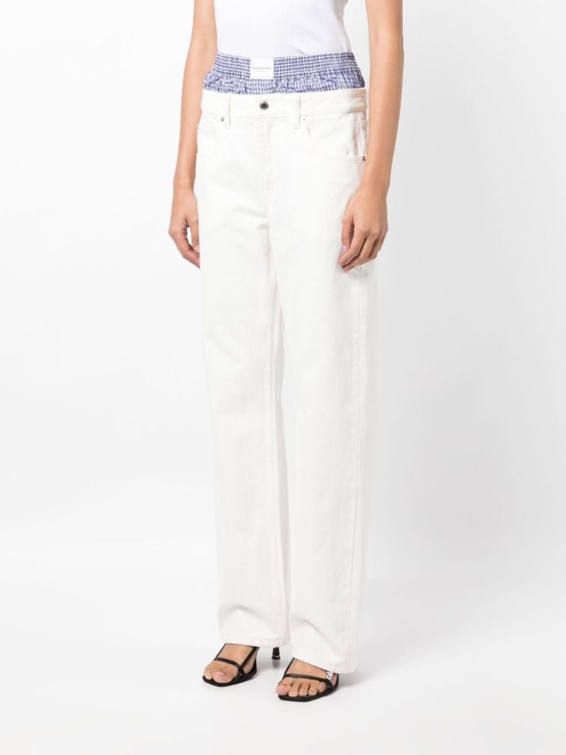 White Layered-waist Straight-leg Jeans