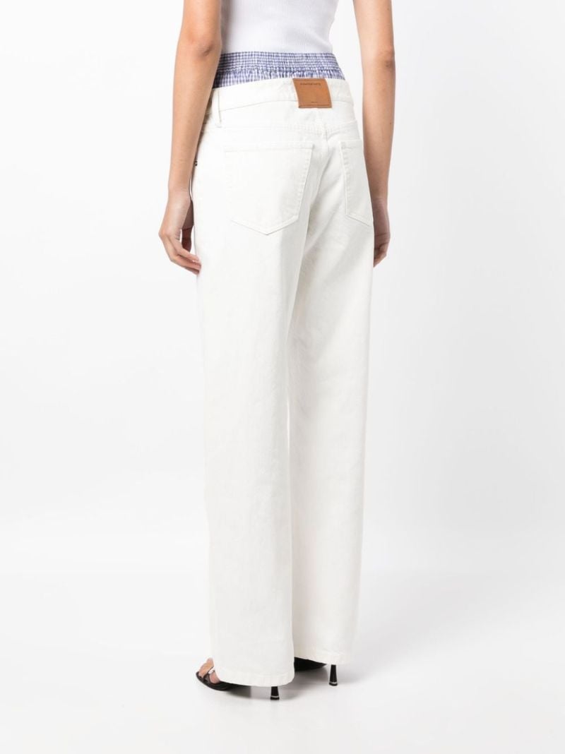 White Layered-waist Straight-leg Jeans
