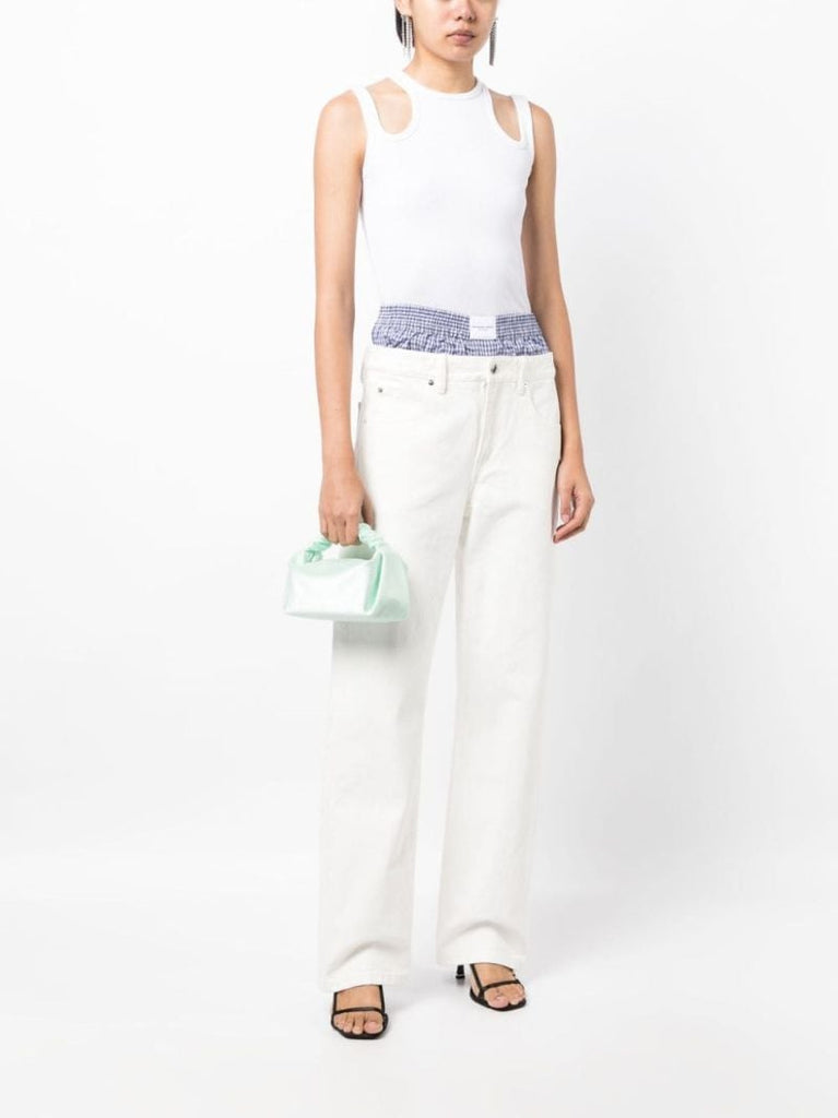 White Layered-waist Straight-leg Jeans