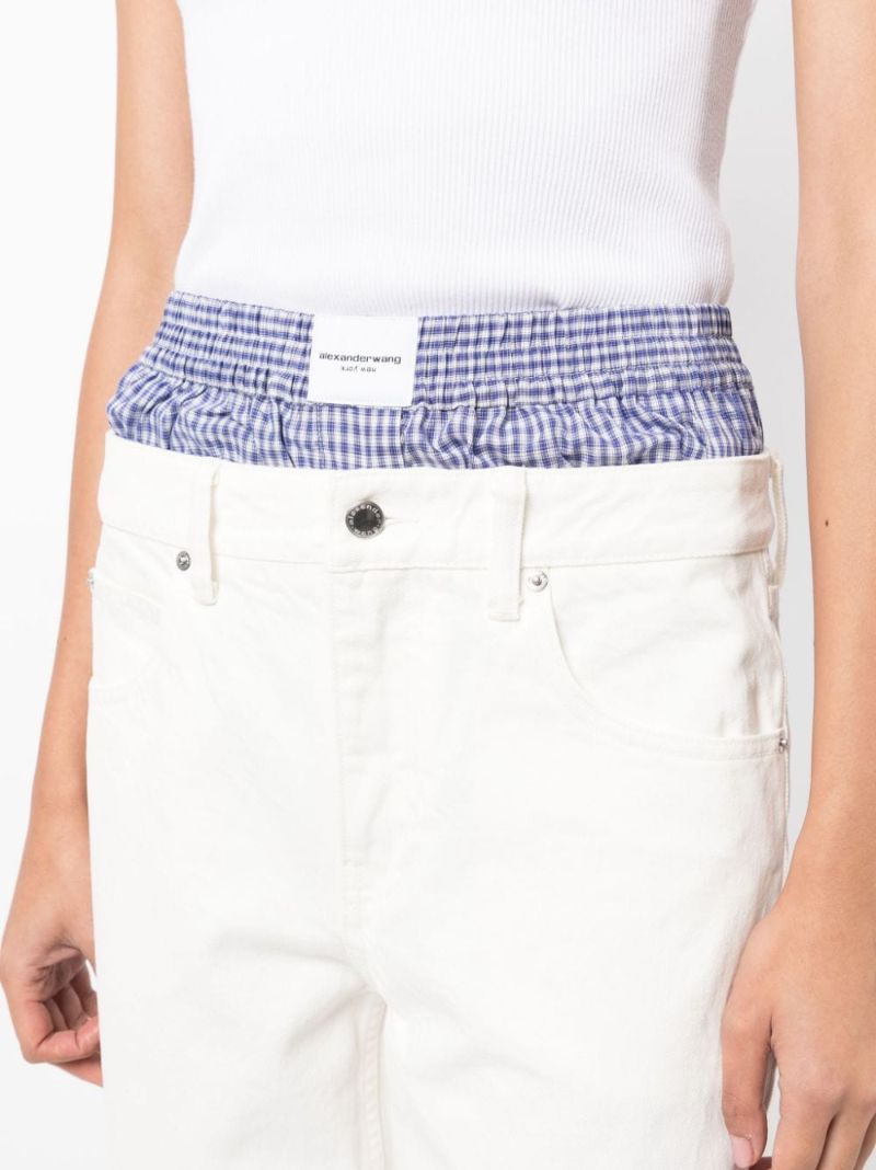 White Layered-waist Straight-leg Jeans