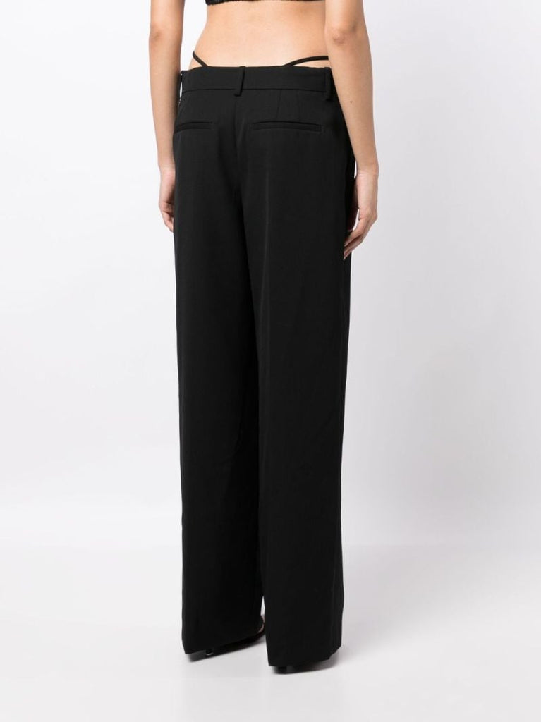 Black Cut-out Waist Wool Trousers