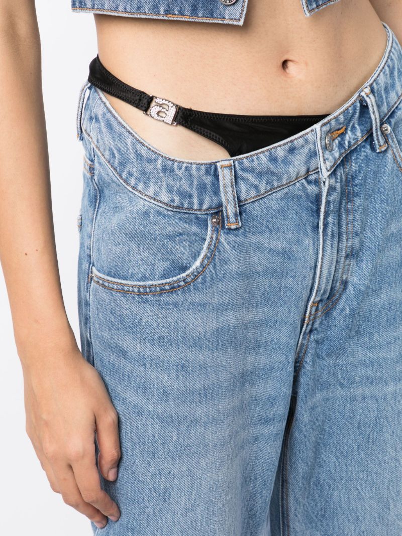 Blue Asymmetric Waistband Straight Leg Jeans