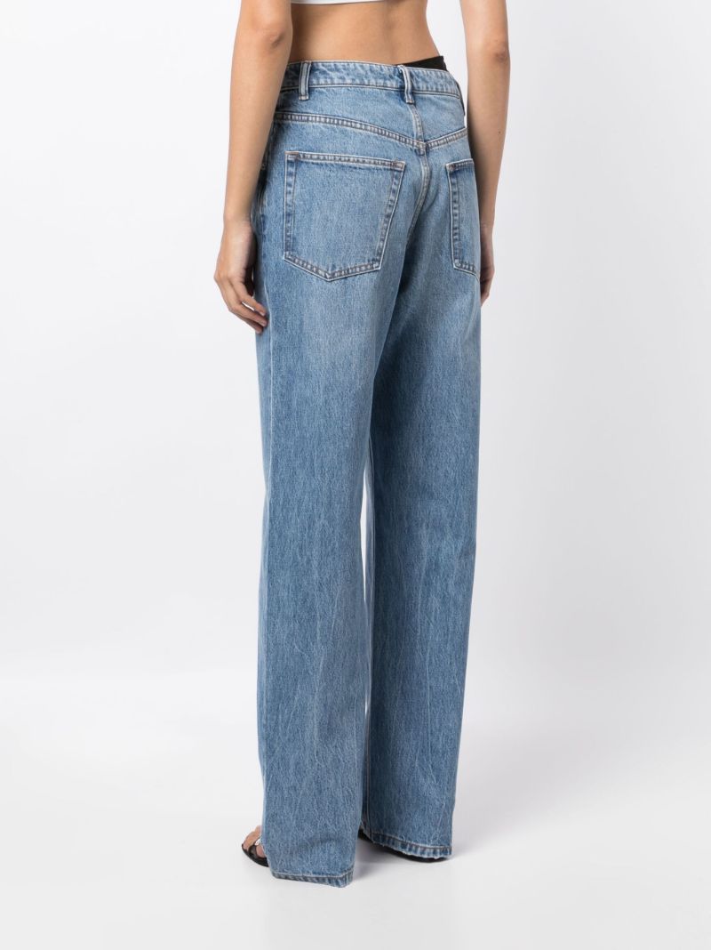 Blue Asymmetric Waistband Straight Leg Jeans