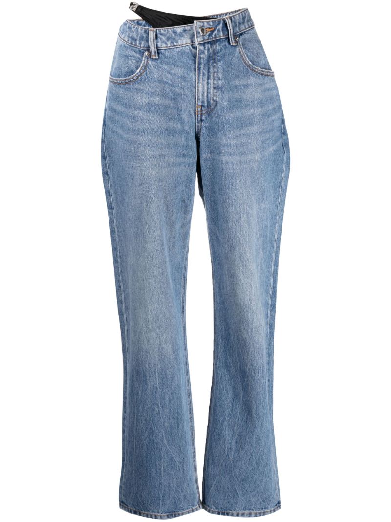 Blue Asymmetric Waistband Straight Leg Jeans