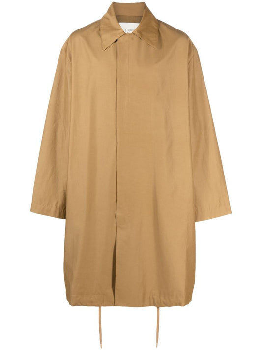 Brown Drive Cotton Midi Single Breasted Coat