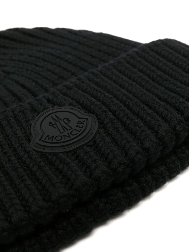 Black Logo-patch Wool Beanie
