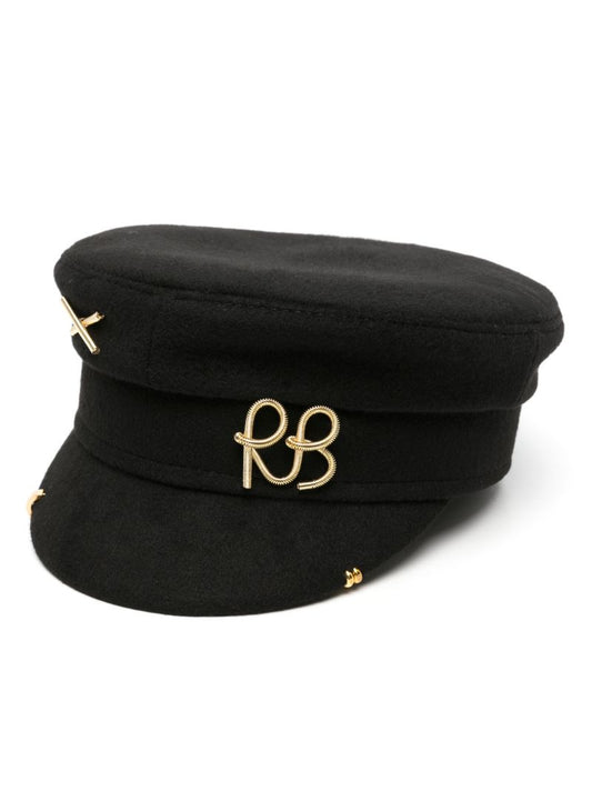 Black Baker Boy Logo-appliquÃ_x0083_Â© Wool Cap