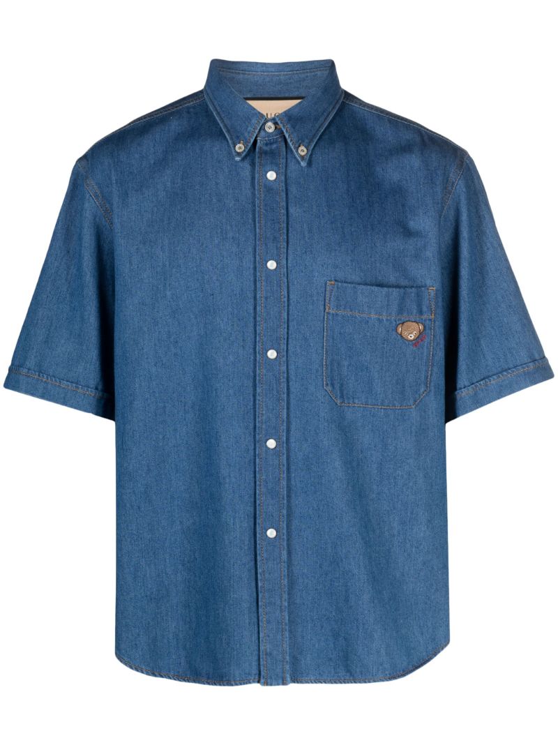 Blue Embroidered Logo Denim Shirt