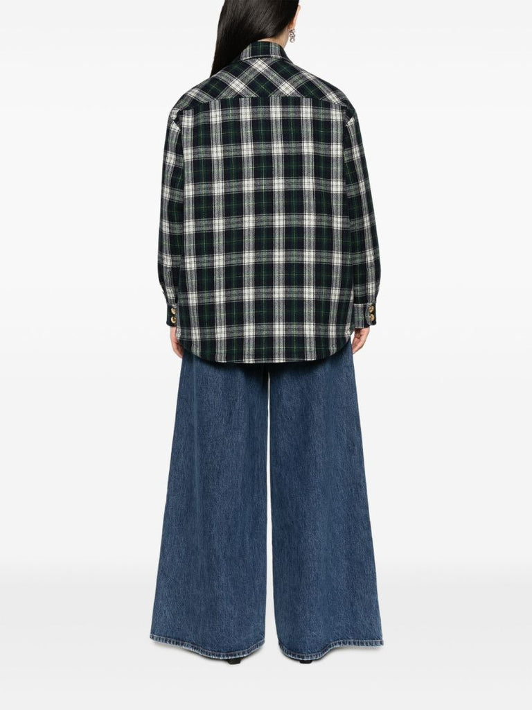 Blue Cashmere Plaid Shirt Jacket