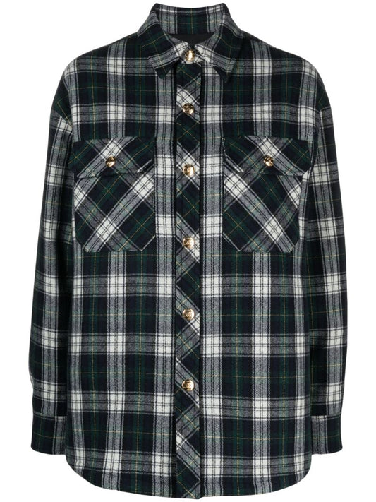 Blue Cashmere Plaid Shirt Jacket
