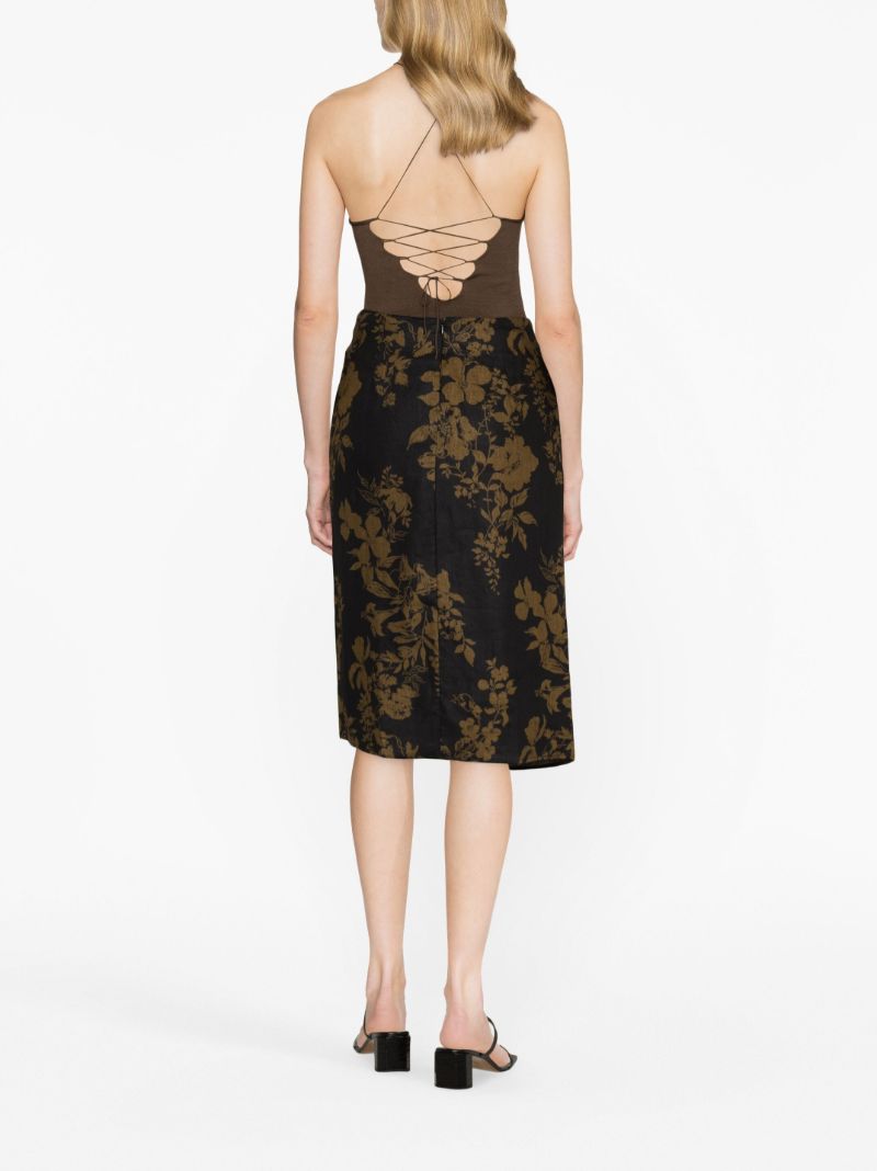 Black Hazel Floral Linen Skirt