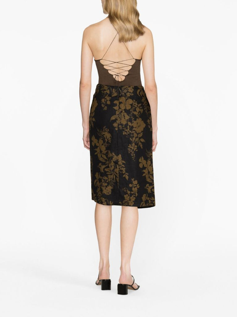 Black Hazel Floral Linen Skirt