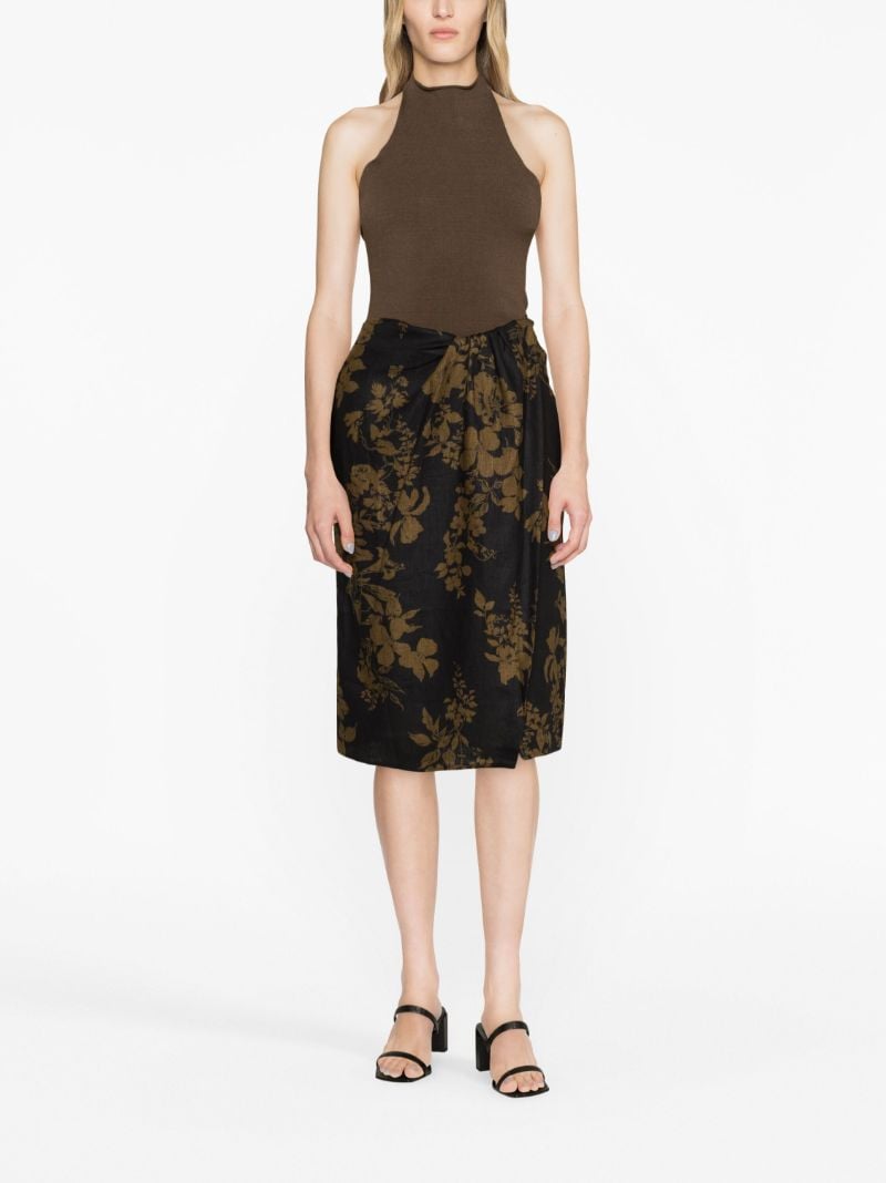Black Hazel Floral Linen Skirt