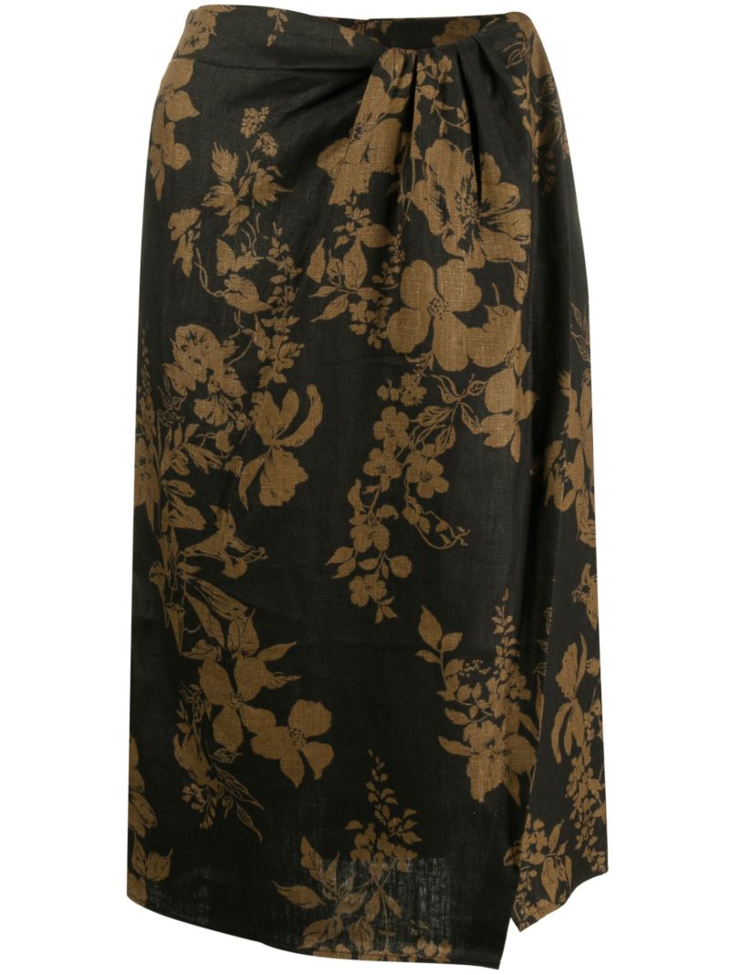 Black Hazel Floral Linen Skirt