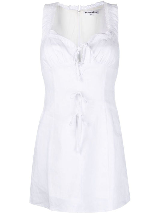 White Reia Lace-trimmed Linen Dress